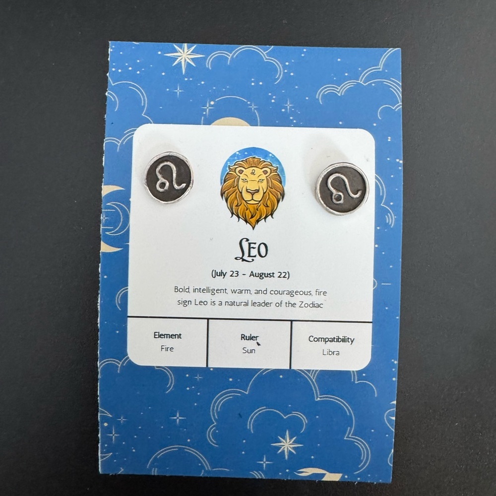 Leo Zodiac Earrings .925 Sterling Silver